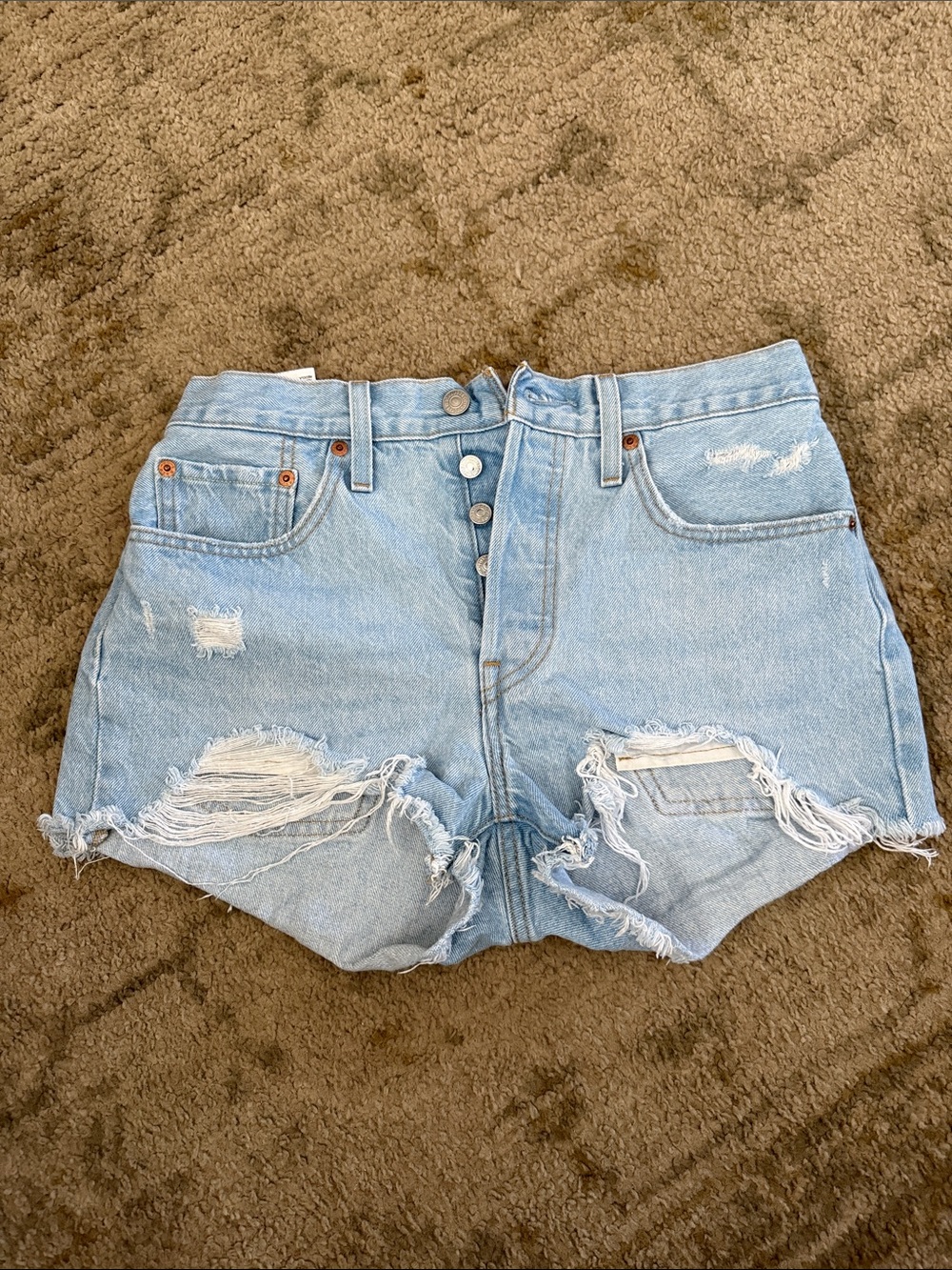 Levi's Light Blue Distressed High-Rise Denim Shorts